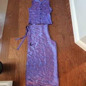 Thai Silk Purple Sleeveless Top and Open Wrap Around Pants Size Small